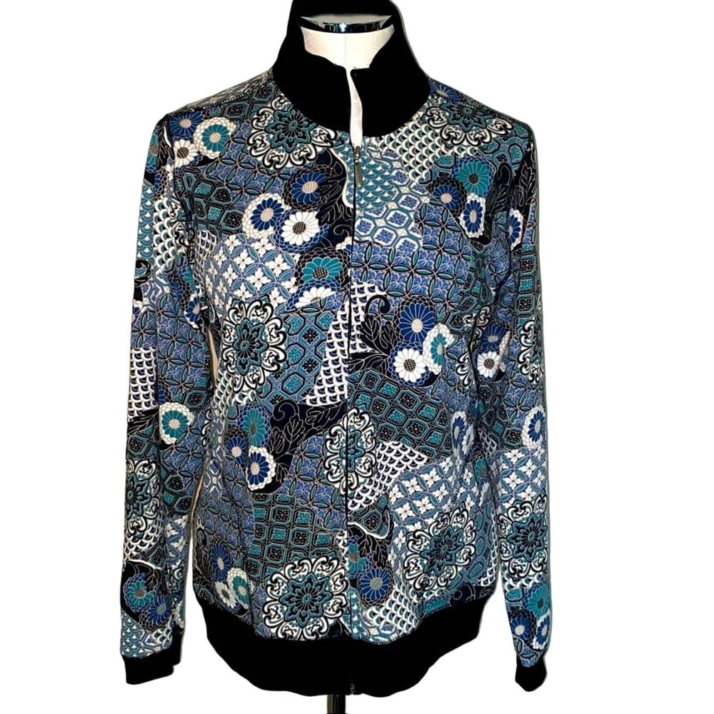 HBA Paisley Print zippered mock neck Bomber Jacket with Pockets sz XL